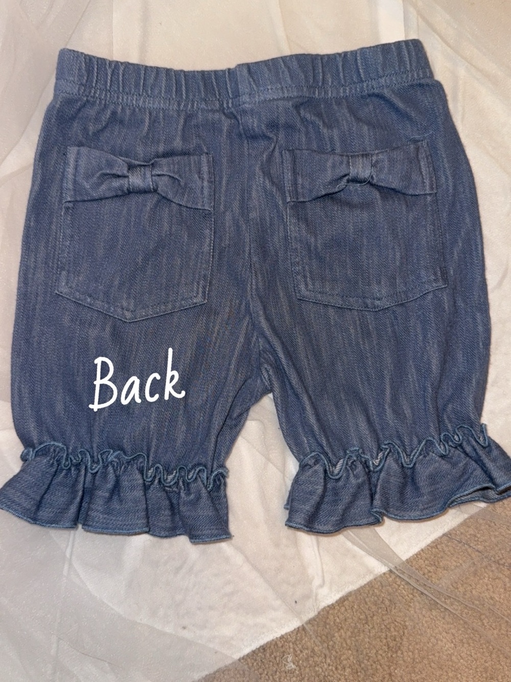 Matilda Jane Blue Denim Ruffle Hem Girls Shorts sz. 7 - Picture 2 of 3